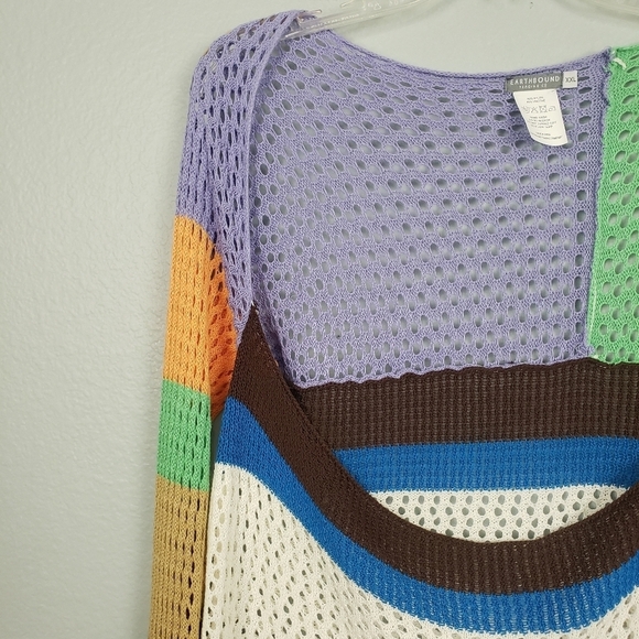 EARTHBOUND Open Knit Colorful Long Flare Sleeve Crop Top Sz XXL Boho Hippie - Picture 3 of 6